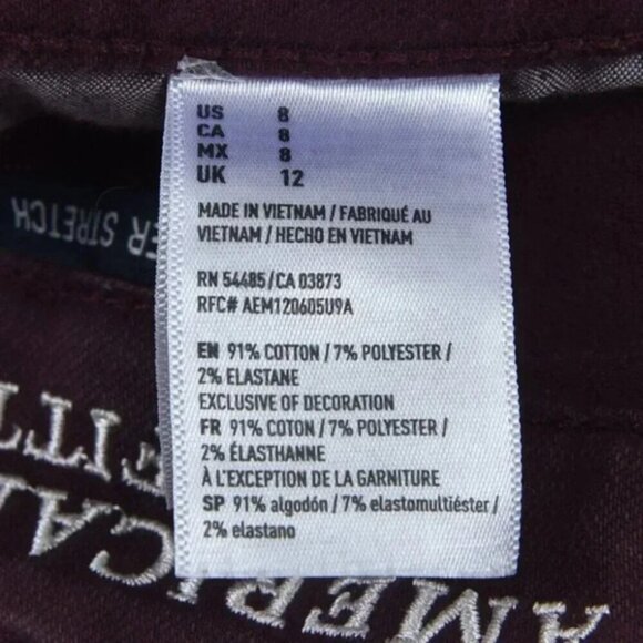 American Eagle Hi-Rise Shortie Jean Shorts Burgundy Super Stretch Size 8 - Picture 12 of 12